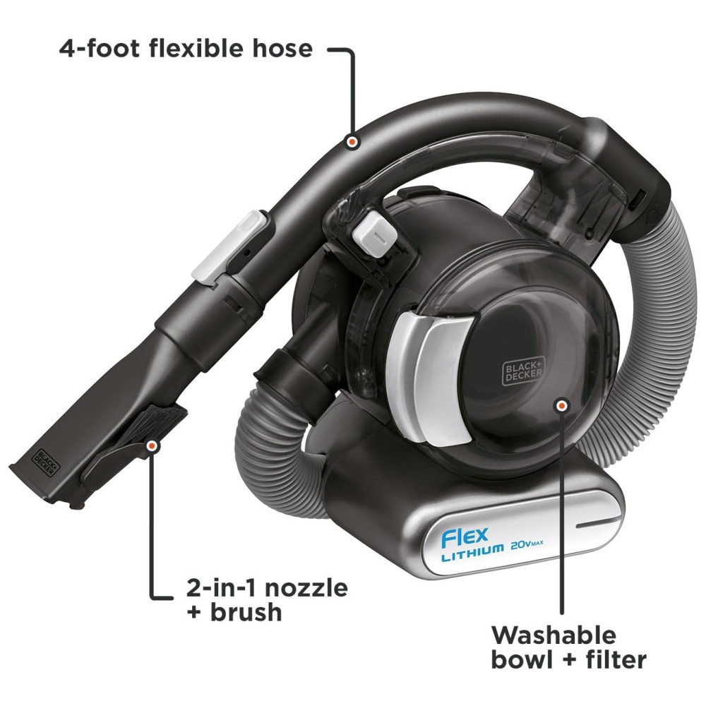 Aspirador de Pó Portátil Recarregável 20V, BLACKDECKER BDH2020FL, Preto