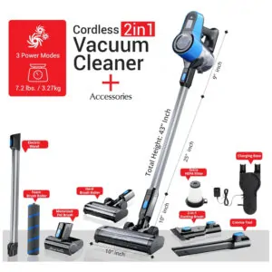 Aspirador de Pó Sem Fio 2 em 1 com Escova Motorizada, Ideal para Remover Pelos de Animais de Estimação, 110V 350W Sirena ProFlex PetVac, Azul