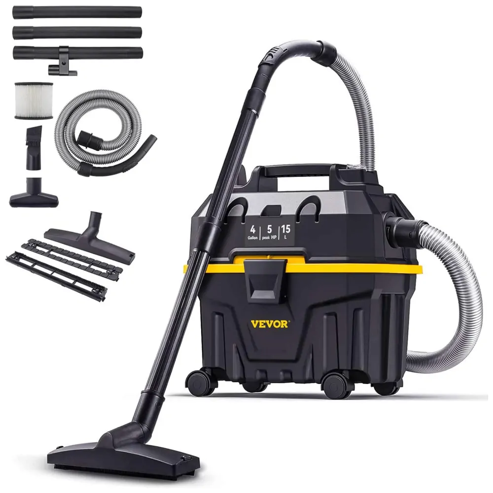 Aspirador de Pó e Líquidos 3 em 1 com Função de Sopro, 15.16L, 120V 1200W, VEVOR, Preto e Amarelo