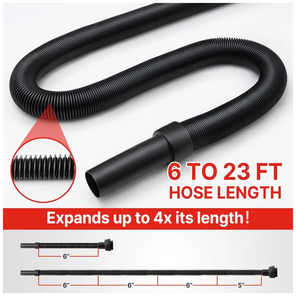 Aspirador de Pó Úmido e Seco 18,9L com Mangueira Extra Longa de 5 Metros e Acessórios, 110V 135W, Shop Vac, Vermelho