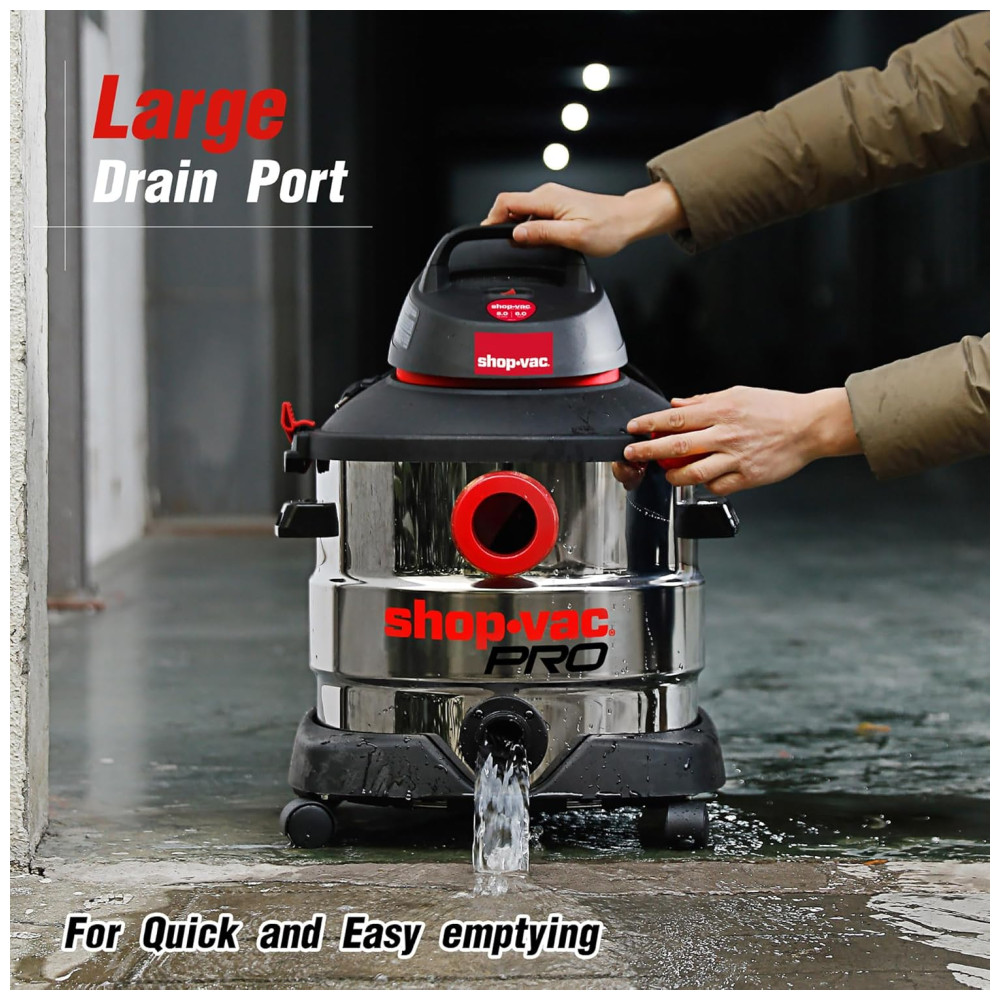 ectq6cf4m2890b_1 jpg - Aspirador de Pó Comercial 30 Litros para Uso Úmido e Seco, em Aço Inoxidável, 110V 1200W, Shop Vac Pro