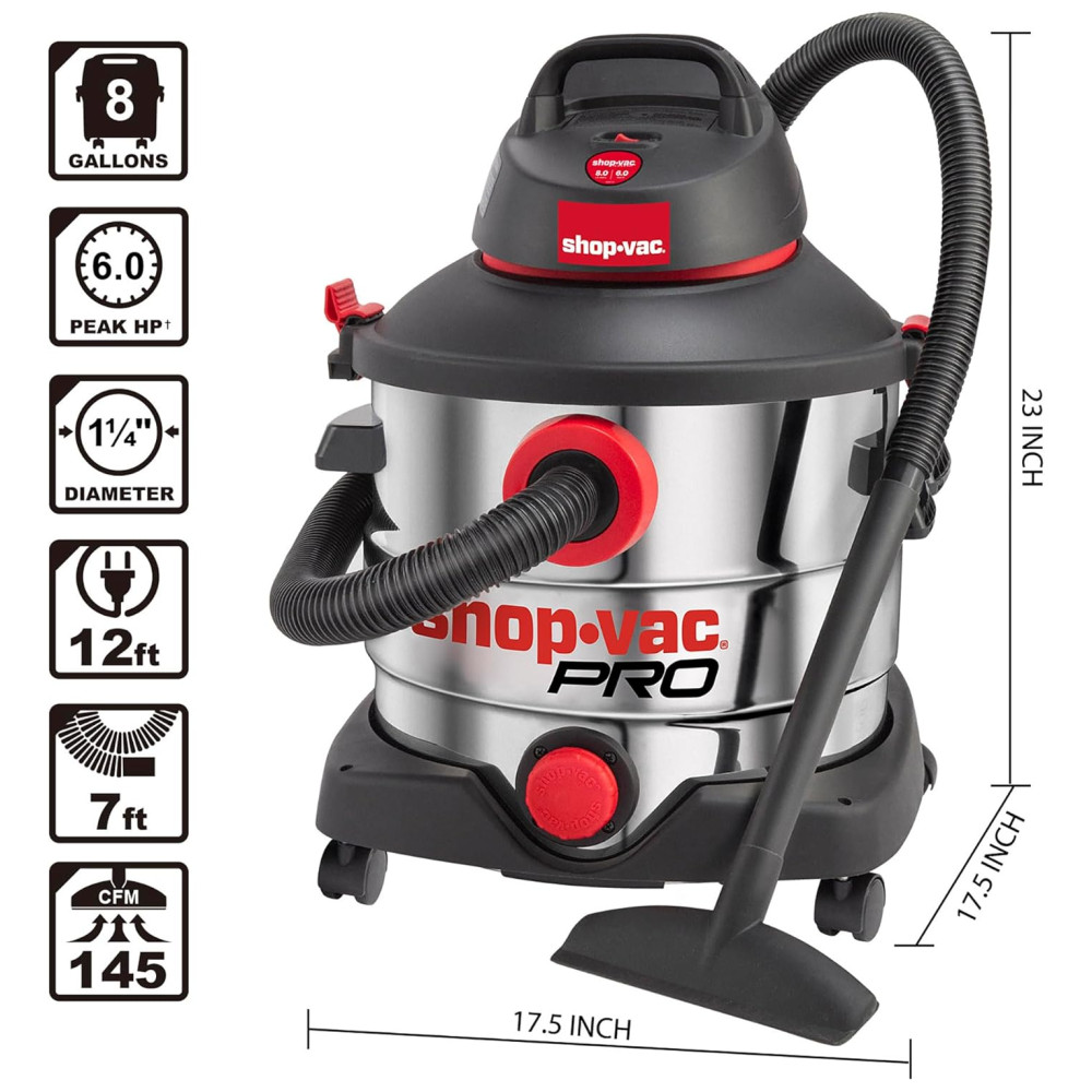 ectq6cf4m2890b_4 jpg - Aspirador de Pó Comercial 30 Litros para Uso Úmido e Seco, em Aço Inoxidável, 110V 1200W, Shop Vac Pro