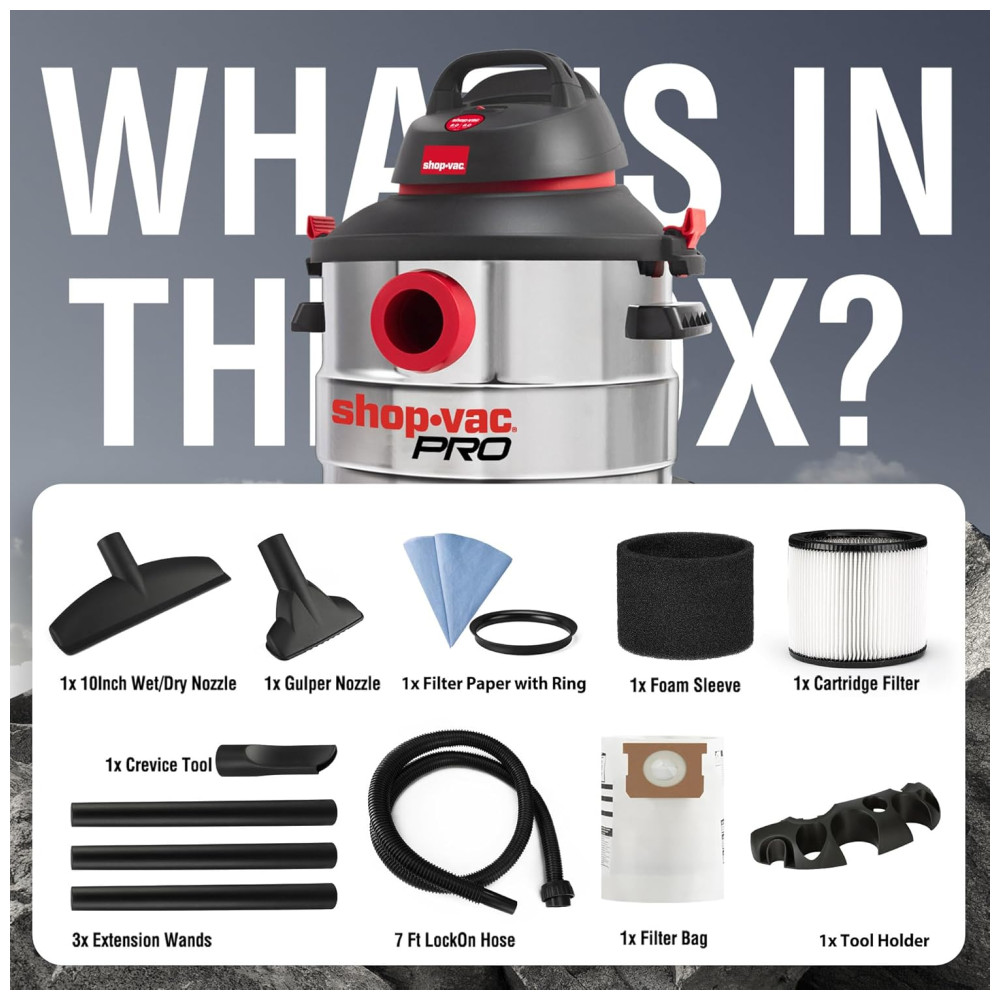 ectq6cf4m2890b_6 jpg - Aspirador de Pó Comercial 30 Litros para Uso Úmido e Seco, em Aço Inoxidável, 110V 1200W, Shop Vac Pro