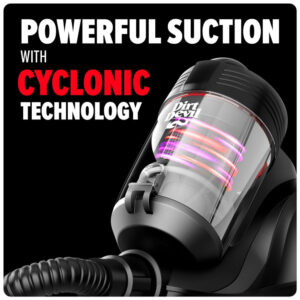 Aspirador de Pó com Fio sem Saco com Rebobinamento de Cabo e Alta Sucção para Carpetes e Pisos Duros, 110V, Dirt Devil, Preto