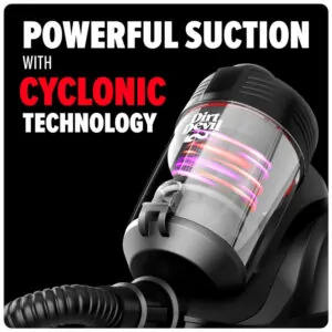 Aspirador de Pó com Fio sem Saco com Rebobinamento de Cabo e Alta Sucção para Carpetes e Pisos Duros, 110V, Dirt Devil, Preto