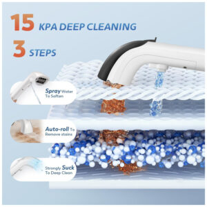 Extratora e Higienizadora de Estofados e Carpetes Portátil 15KPa Limpeza Profunda e Eficiente, 110V, Hapyvergo, Branca