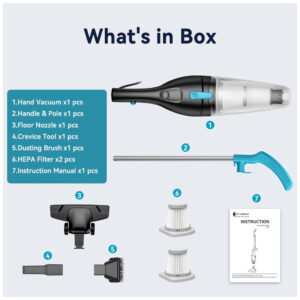 Aspirador de Pó Multifuncional com Fio, Acessórios e Sucção Potente 15000PA, 11OV 400W, TC JUNESUN, Azul Claro