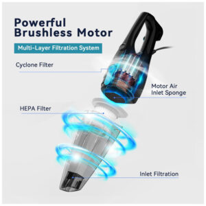 Aspirador de Pó Multifuncional com Fio, Acessórios e Sucção Potente 15000PA, 11OV 400W, TC JUNESUN, Azul Claro