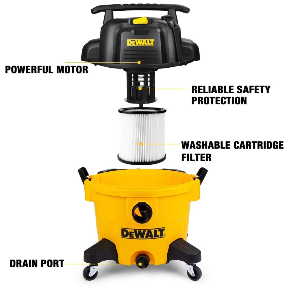 Aspirador de Pó e Líquidos 34L com Motor Potente, Cabo de Alimentação 6 Metros, Ideal para Serviços Pesados em Oficinas, 110V, DEWALT DXV09PZ, Amarelo