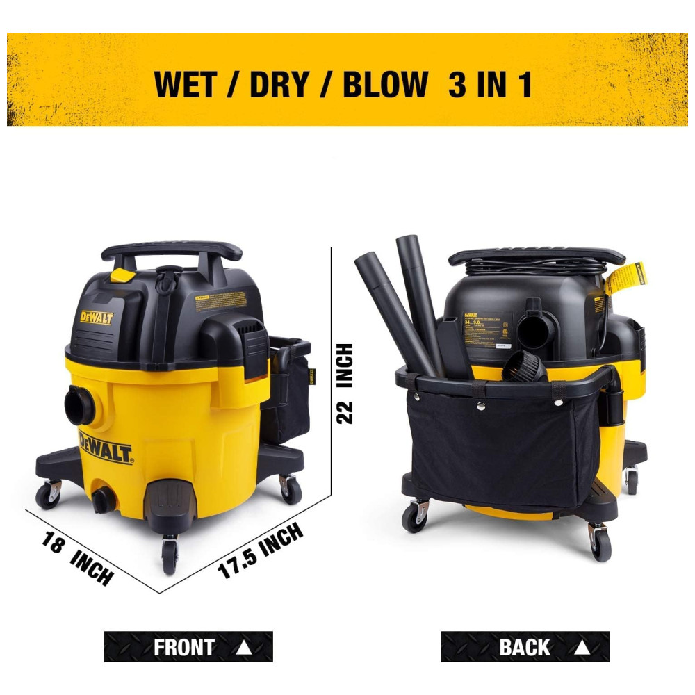 Aspirador de Pó e Líquidos 34L com Motor Potente, Cabo de Alimentação 6 Metros, Ideal para Serviços Pesados em Oficinas, 110V, DEWALT DXV09PZ, Amarelo