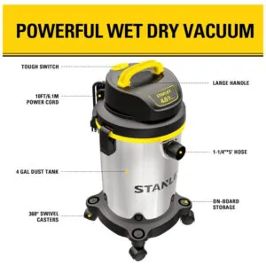 Aspirador de Pó Wet, Dry Seco e Úmido 15L, 4CV de Potência com Extensores, 110v, STANLEY SL18129, Cinza