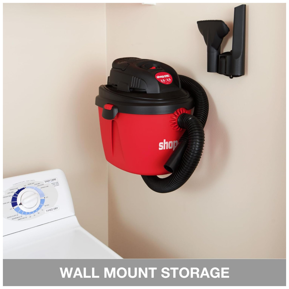 Aspirador de Pó Portátil de 9,48L, Úmido e Seco com Alça Dobrável e Suporte, 110V 1200W Shop Vac, Vermelho