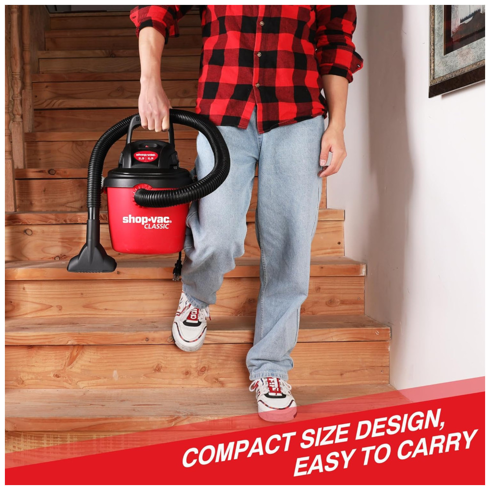 Aspirador de Pó Portátil de 9,48L, Úmido e Seco com Alça Dobrável e Suporte, 110V 1200W Shop Vac, Vermelho