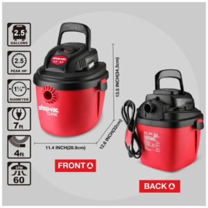 Aspirador de Pó Portátil de 9,48L, Úmido e Seco com Alça Dobrável e Suporte, 110V 1200W Shop Vac, Vermelho