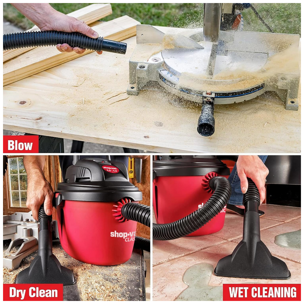 Aspirador de Pó Portátil de 9,48L, Úmido e Seco com Alça Dobrável e Suporte, 110V 1200W Shop Vac, Vermelho