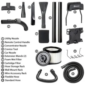 Aspirador de Pó Seco e Úmido 18L com Controle Remoto e Suporte de Parede, 110v, VACMASTER, Vermelho