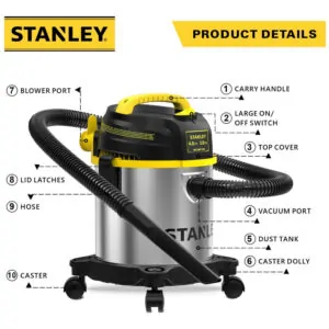 Aspirador de Pó Seco e Úmido 11L, 4CV de Potência com Extensores, 110v, STANLEY SL18136, Cinza