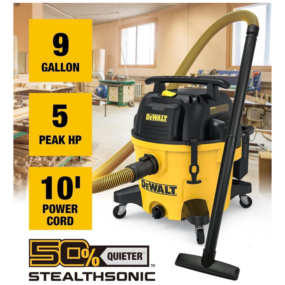 Aspirador de Pó Ultra Silencioso de 34,11L para Líquidos e Sólidos, 110V 300W, DEWALT DXV09P QTA, Amarelo