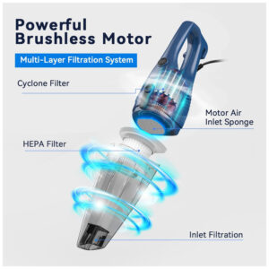 Aspirador de Pó Multifuncional com Fio, Acessórios e Sucção Potente 15000PA, 11OV 400W, TC JUNESUN, Azul Marinho