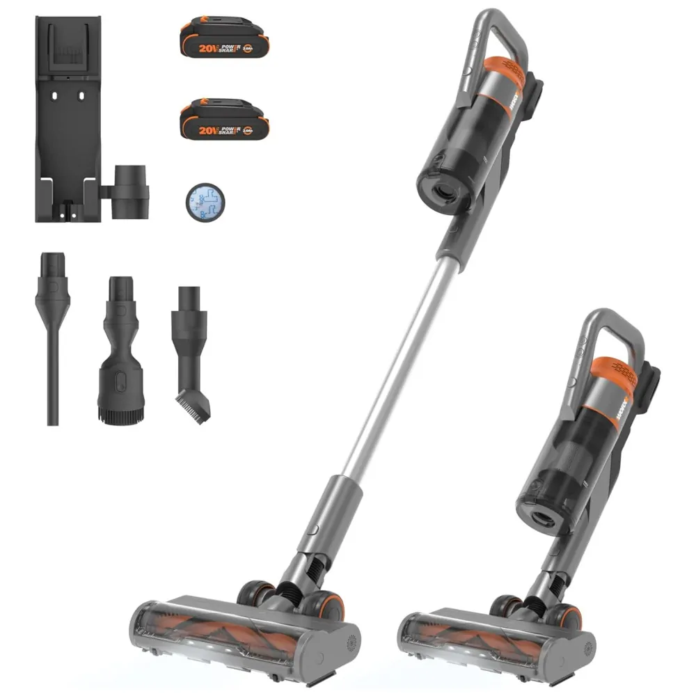 Aspirador de pó Sem Fio com Bateria Recarregável 20V de Alta Sucção de 25Kpa para Limpeza Eficiente de Pelos de Animais, 110V WORX, Cinza