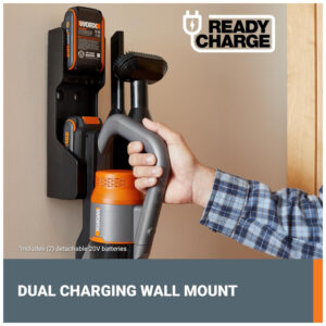 Aspirador de pó Sem Fio com Bateria Recarregável 20V de Alta Sucção de 25Kpa para Limpeza Eficiente de Pelos de Animais, 110V WORX, Cinza