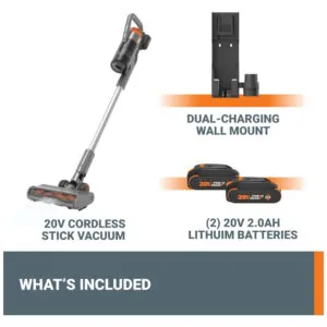 Aspirador de pó Sem Fio com Bateria Recarregável 20V de Alta Sucção de 25Kpa para Limpeza Eficiente de Pelos de Animais, 110V WORX, Cinza