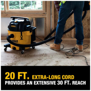 Aspirador de Pó e Líquidos 45,4L com Redução de Ruído, Resistente à Água e Design Compacto, 110V 300W, DEWALT DXV12PQTA, Amarelo