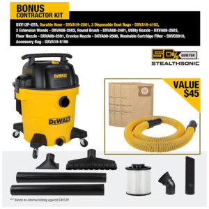 Aspirador de Pó e Líquidos 45,4L com Redução de Ruído, Resistente à Água e Design Compacto, 110V 300W, DEWALT DXV12PQTA, Amarelo