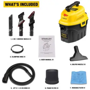 ectqqk6x3gq70b_6 jpg - Aspirador de Pó Portátil para Carro com Capacidade de 11,37L para Uso Úmido e Seco, 110V, Stanley 3CV, Preto e Amarelo