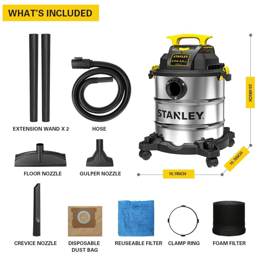 ectqqzkel9j10b_4 jpg - Aspirador de Pó Seco e Úmido 22L, 4CV de Potência com Extensores, 110v, STANLEY SL18116, Prateado