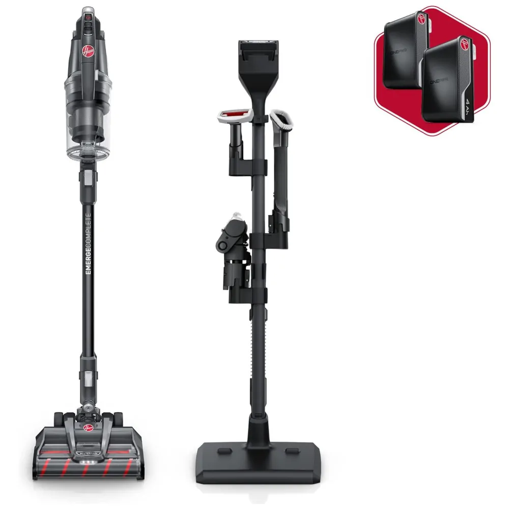 Aspirador de Pó sem Fio com Rolo de Escova Duplo para Todos os Pisos, 2 Baterias, 110V Hoover Emerge, Preto
