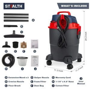 Aspirador de Pó Seco e Úmido 3 em 1 18L, 5.5 Pico HP com Extensores, 110v, STEALTH ECV05P2, Cinza