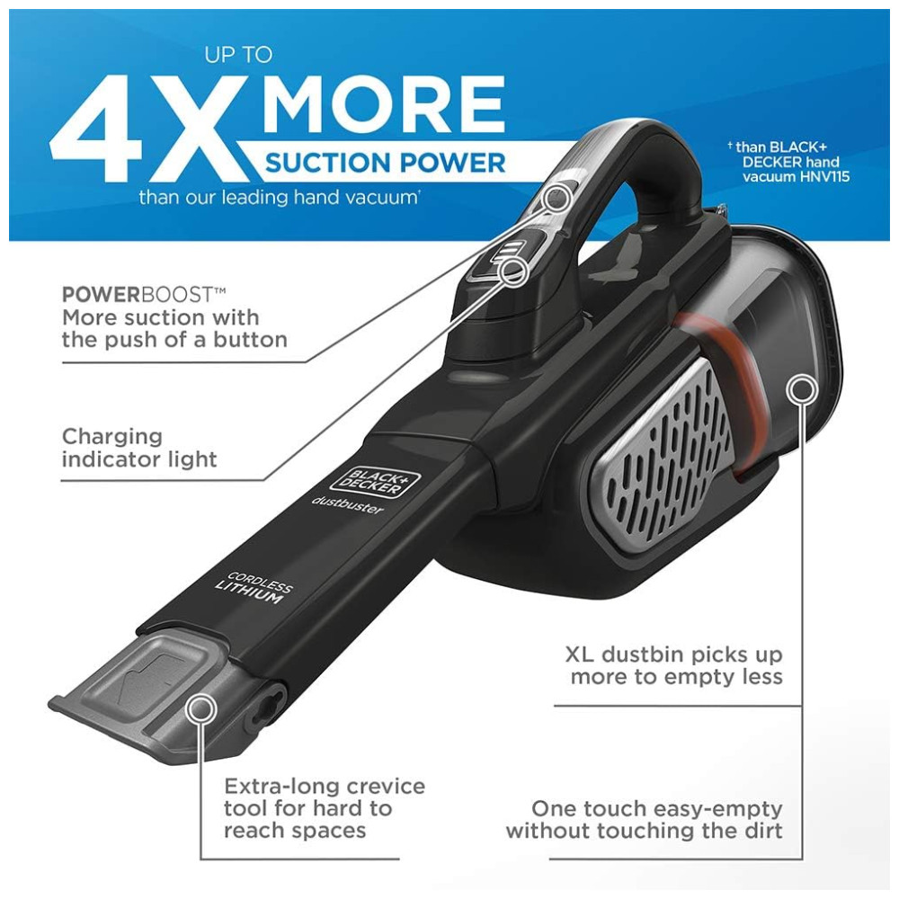 Aspirador de Pó Portátil Sem Fio Recarregável 20V, BLACKDECKER HHVK515J00FF, Preto
