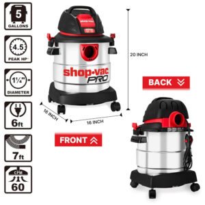 ectqswl52sxb0b_4 jpg - Aspirador de Pó Úmido e Seco de 18,95 L com Motor de 4CV de Potência e Tanque de Aço Inoxidável, 110V 1450W, Shop Vac, Prata