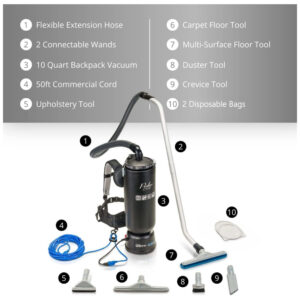 Aspirador de Pó Mochila Comercial 9,3L com Filtro HEPA e Acessórios Premium, 110V 1100W, Prolux, Preto