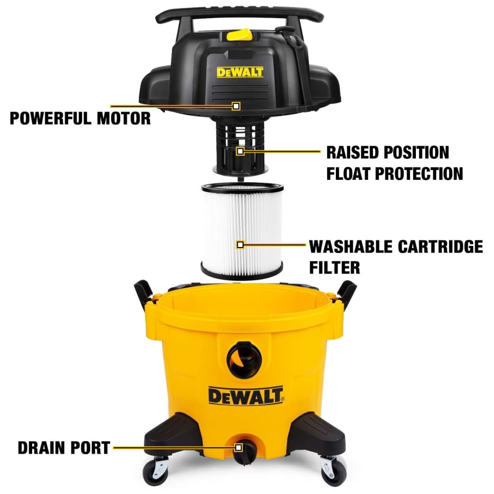 Aspirador de Pó e Água com Capacidade de 37,9 Litros, 110V 1200W, DeWALT DXV10PZ, Amarelo