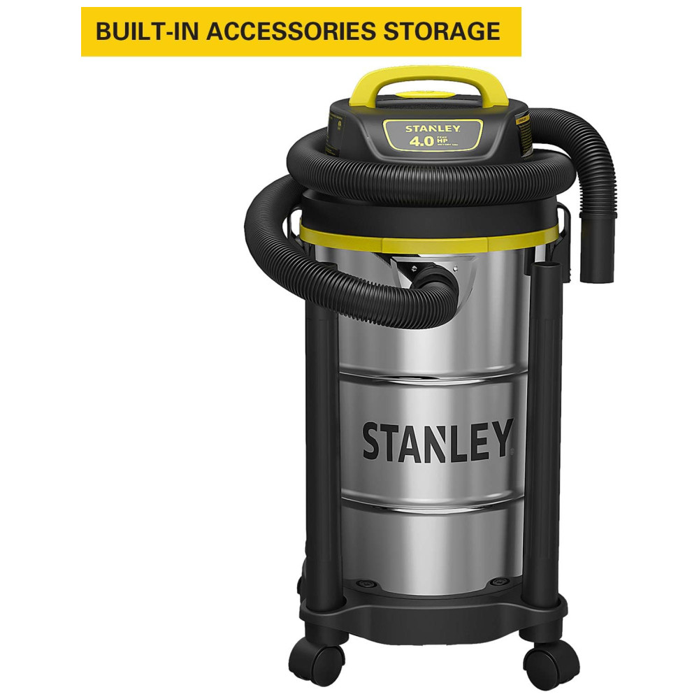 Aspirador de Pó Úmido e Seco de 18,95L, 4CV, Tanque em Aço Inox, 110V 600W, Stanley SL18130, Amarelo Prateado
