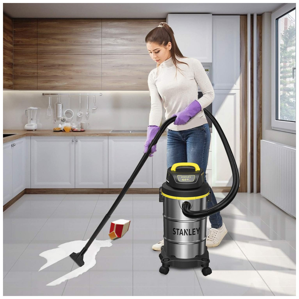 Aspirador de Pó Úmido e Seco de 18,95L, 4CV, Tanque em Aço Inox, 110V 600W, Stanley SL18130, Amarelo Prateado