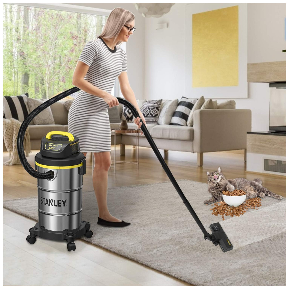 Aspirador de Pó Úmido e Seco de 18,95L, 4CV, Tanque em Aço Inox, 110V 600W, Stanley SL18130, Amarelo Prateado