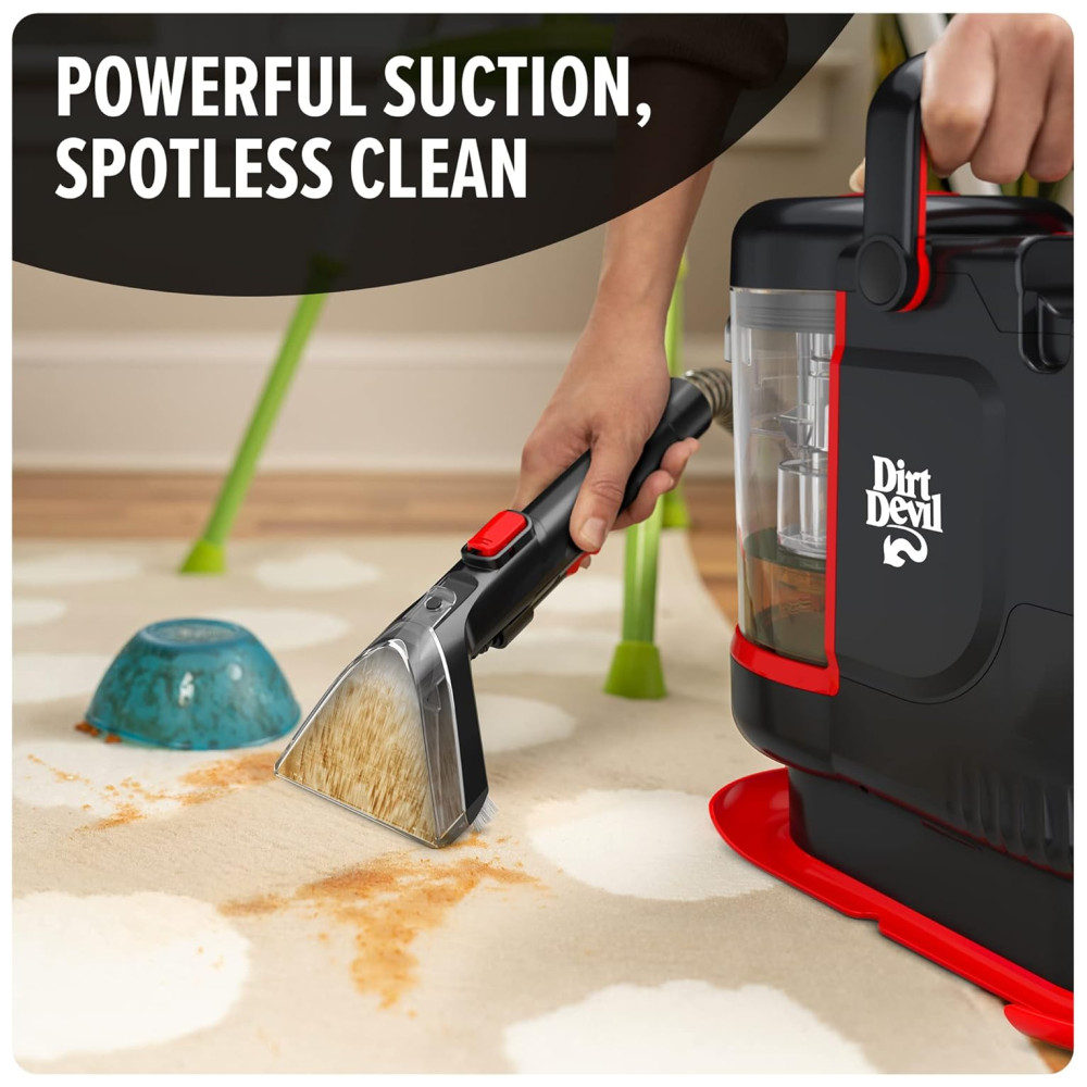 Extratora e Higiniezadora de Carpetes e Estofados Portátil com Sucção Poderosa, Compacto e Leve, Dirt Devil FD13000, Preto e Vermelho