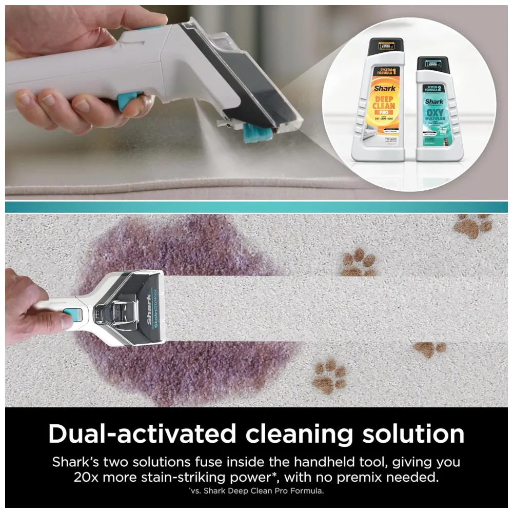 Extratora e Higienizadora de Carpetes e Estofados com Tecnologia StainStriker, 2 Produtos de Limpeza para Carpete, 110V, Shark EX201, Azul