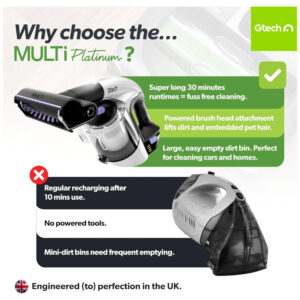 Aspirador de Pó Portátil Gtech Multi Platinum Sem Fio Leve, Poderoso e com 30 Minutos de Autonomia