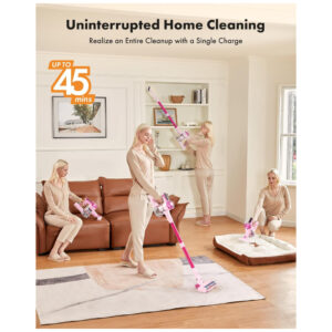 Aspirador de Pó Sem Fio Trucozie T350, Leve e Versátil, 45 minutos de Autonomia, Sucção Poderosa, Recarregável Rosa