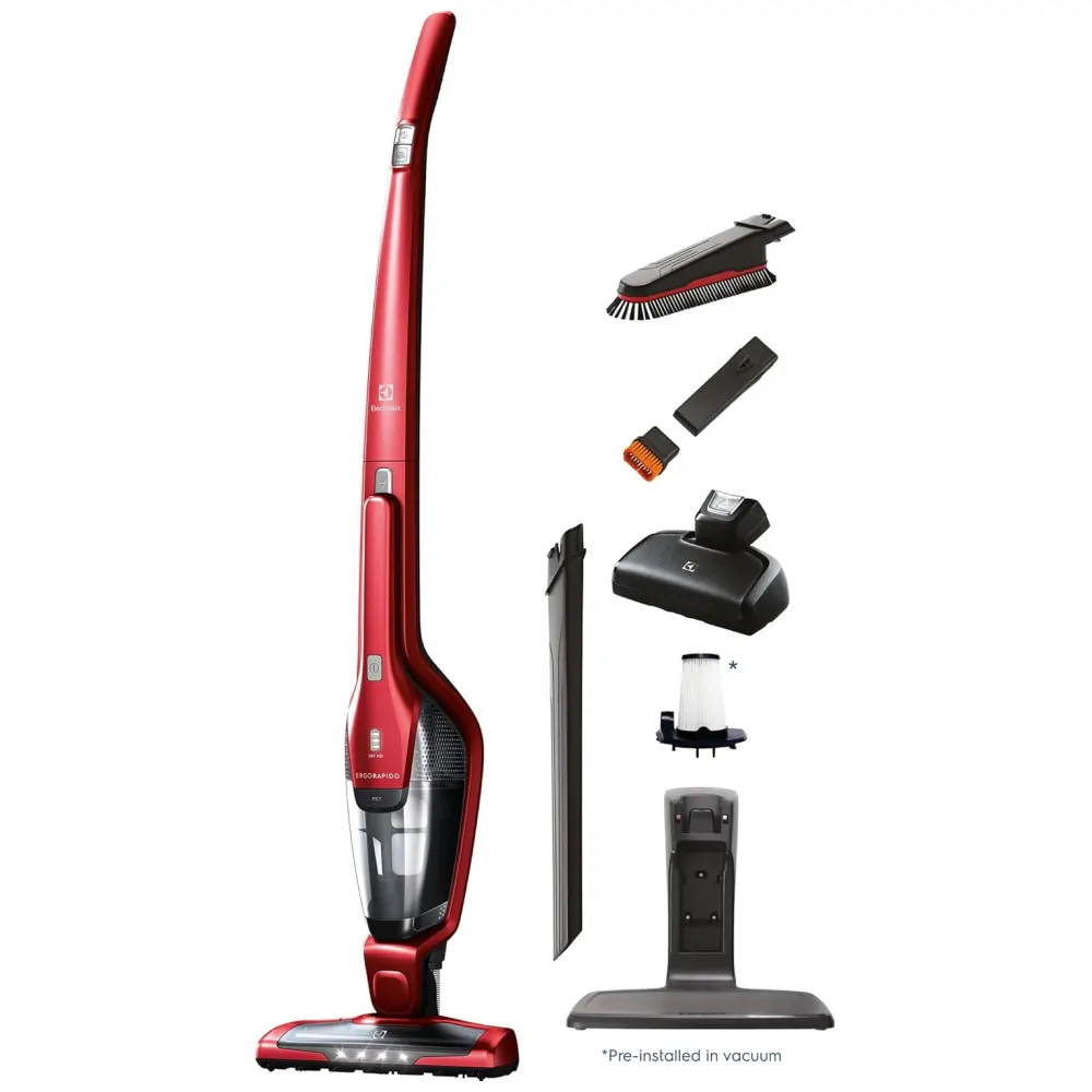 Aspirador Sem Fio 2 em 1 Electrolux Ergorapido Pet Vermelho Chili Motorizado 48 Minutos 18V.