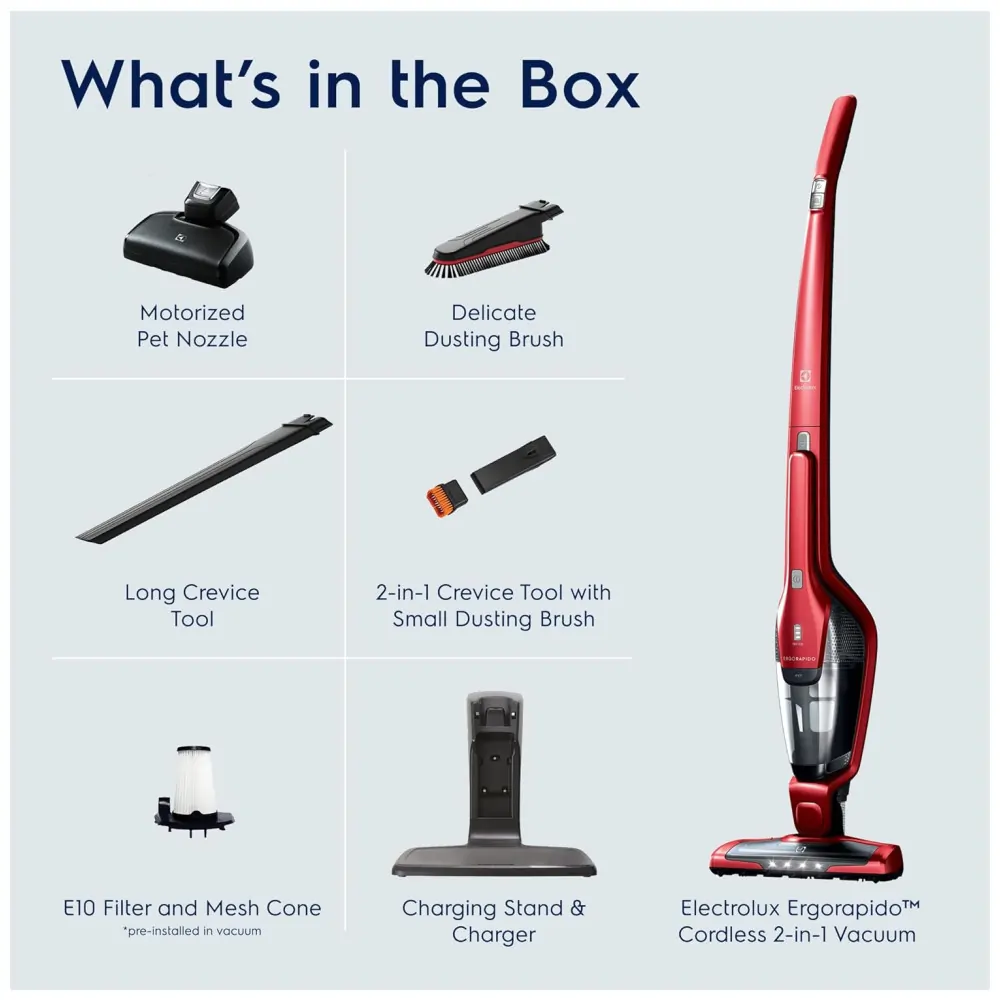 Aspirador Sem Fio 2 em 1 Electrolux Ergorapido Pet Vermelho Chili Motorizado 48 Minutos 18V.