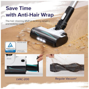 Aspirador Sem Fio LEVOIT, Design Anti Enrosco, Limpeza Poderosa 50 Min, Leve e Versátil p Carpetes, Pisos, Pelos Modelo