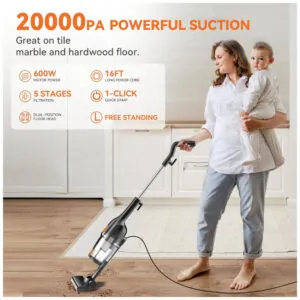 ectqsql5k1hd0b_1 jpg - Aspirador de Pó Vertical com Fio, 20000pa de Sucção Poderosa, 2 em 1 Leve para Pêlos de Animais e Pisos Difíceis Laranja e Preto,Vazone