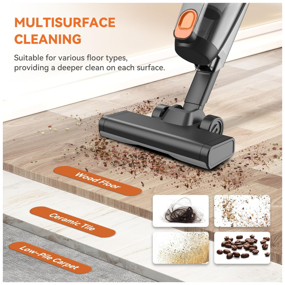 ectqsql5k1hd0b_2 jpg - Aspirador de Pó Vertical com Fio, 20000pa de Sucção Poderosa, 2 em 1 Leve para Pêlos de Animais e Pisos Difíceis Laranja e Preto,Vazone