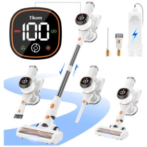 ectqt2gn11jd0b_0 jpg - Aspirador de Pó Sem Fio Tikom V500 para Casa, 40 kPa 450W com Tela LED Touch, Base de Carregamento na Parede, Anti Emaranhado, Leve para Pêlos de Animais