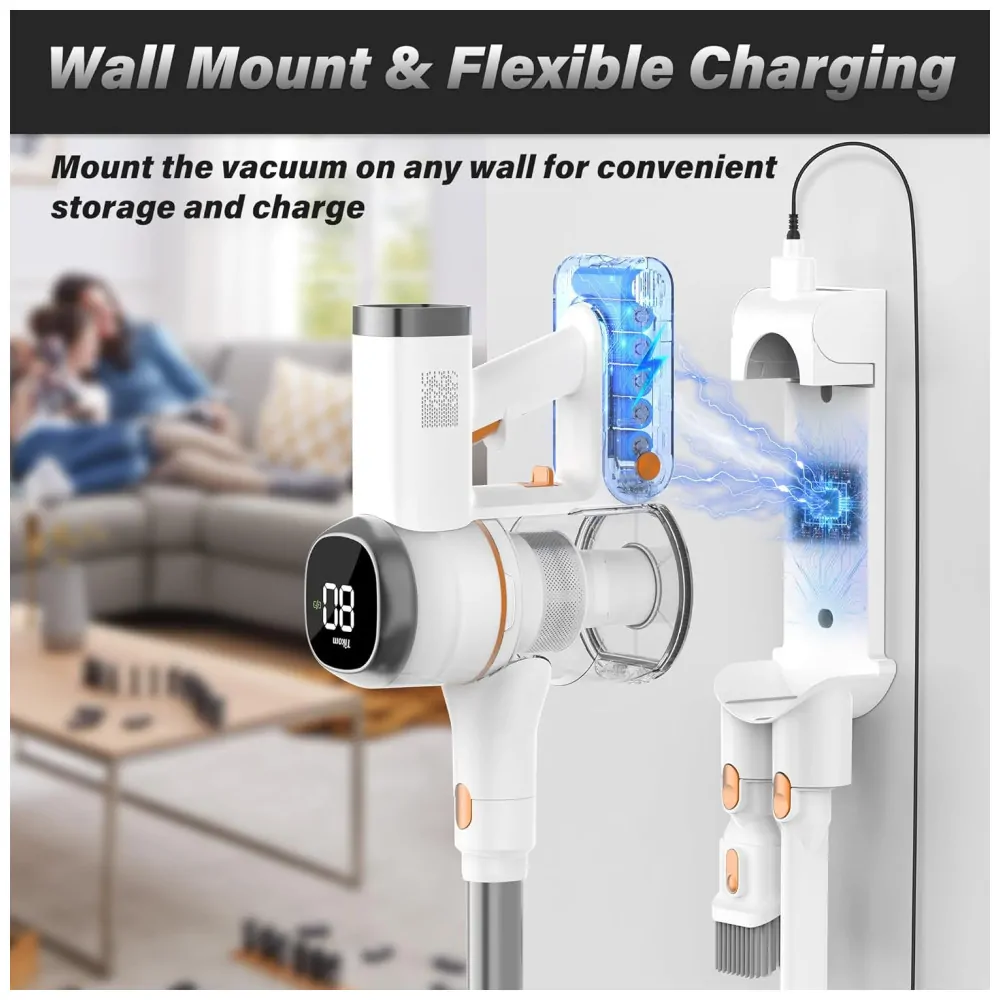 ectqt2gn11jd0b_3 jpg - Aspirador de Pó Sem Fio Tikom V500 para Casa, 40 kPa 450W com Tela LED Touch, Base de Carregamento na Parede, Anti Emaranhado, Leve para Pêlos de Animais